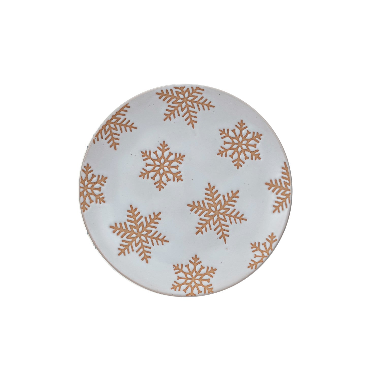 Snowflake Motif White Stoneware Dessert Plate, 6in.Dia.