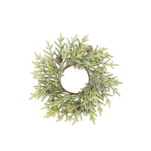 Snowy Juniper Candle Ring or Wreath, 14in.Dia.