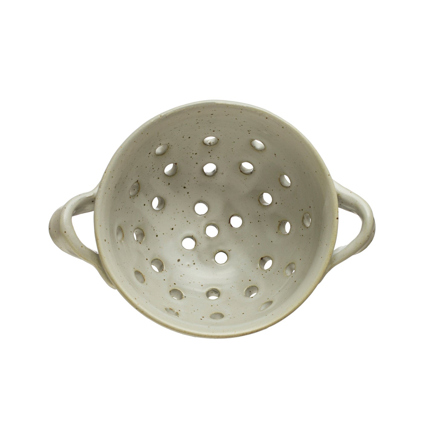 Two Handled Speckled White Stoneware Berry Bowl