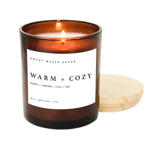 Warm and Cozy- Amber Jar Candle with Wood Lid