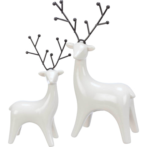 White Ceramic Deer with Black Metal Antlers