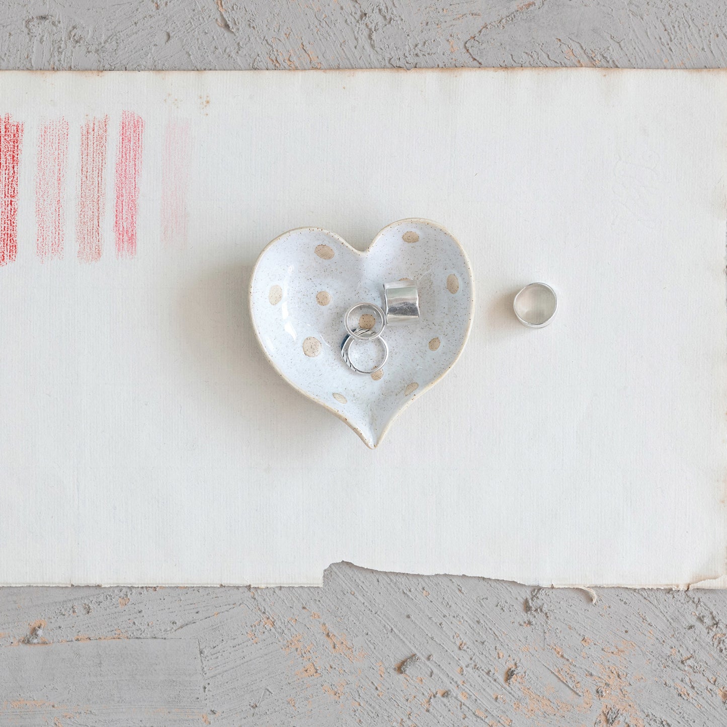 Polka Dot Heart Shaped Stoneware Dish, 4in.L