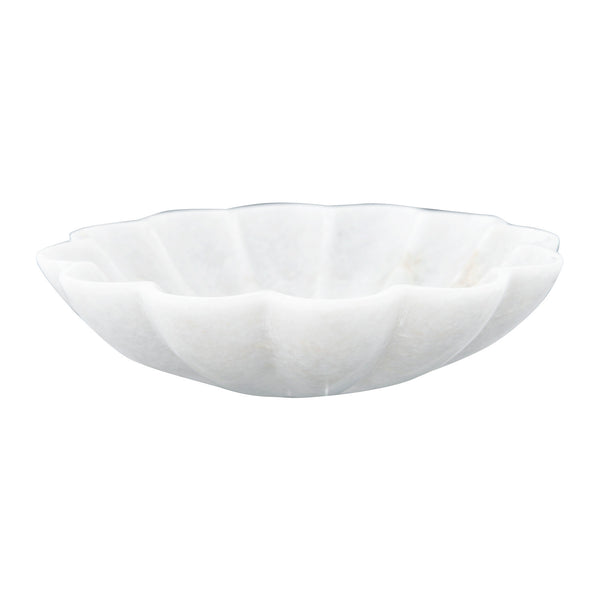 White Marble Flower Shaped Bowl, 6in.W