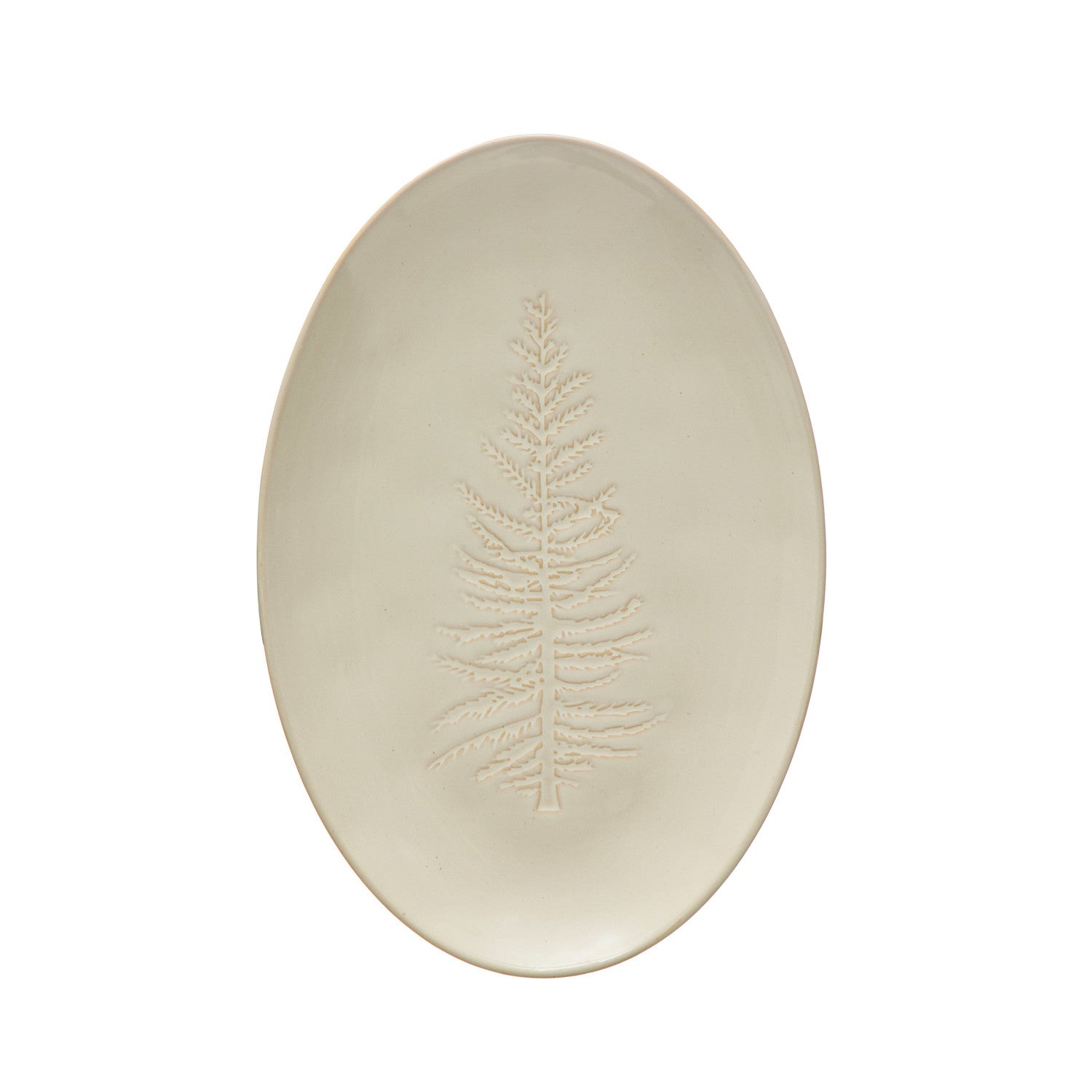 White Oval Stoneware Christmas Tree Design Platter