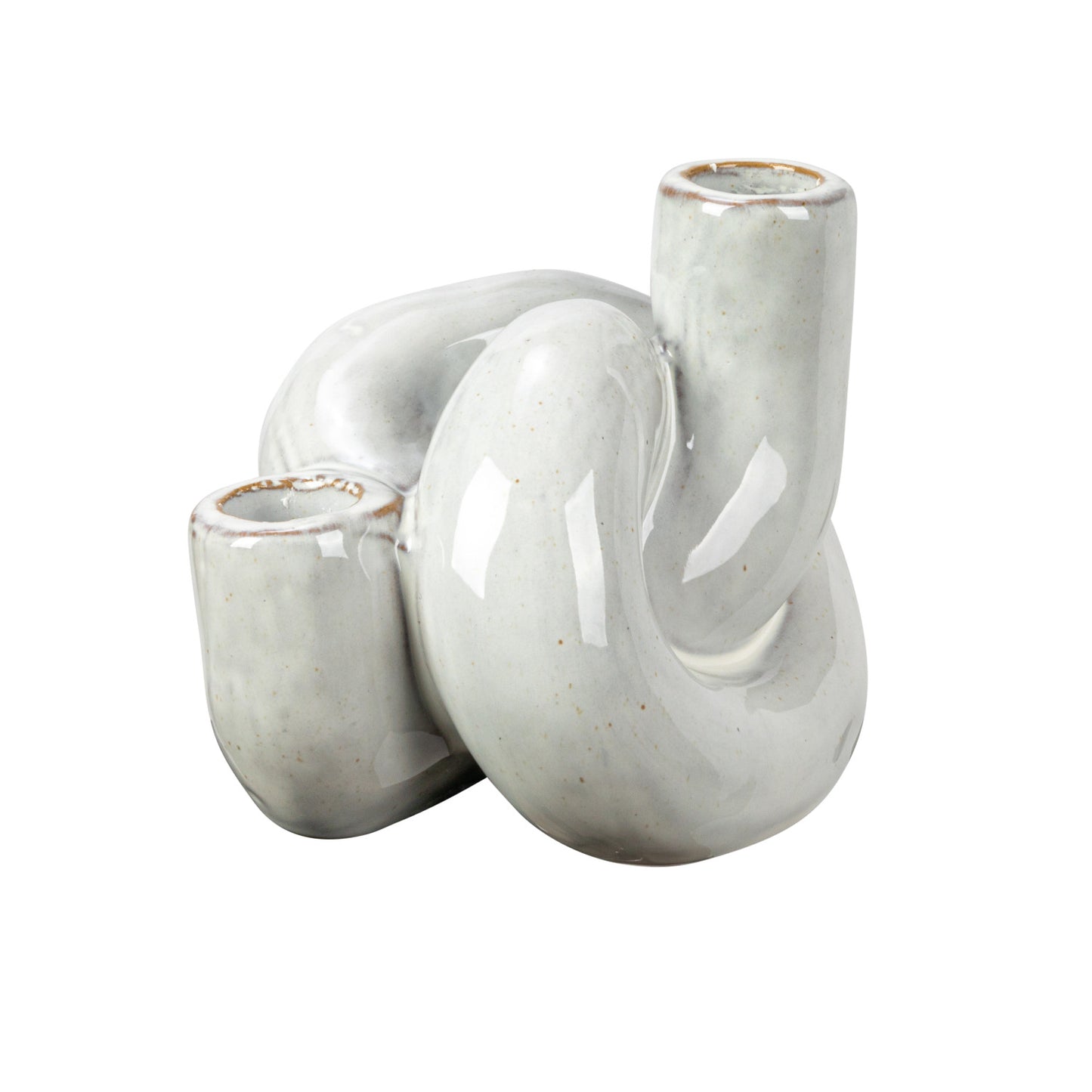 White Stoneware Knot  Double Taper Candle Holder, 4in.