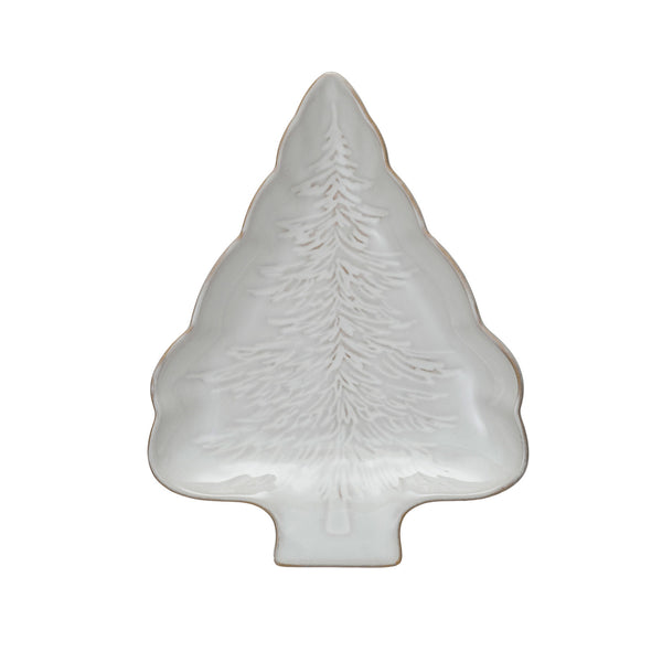 White Tree Shaped Plate with Evergreen Tree Design, 8.75in.L