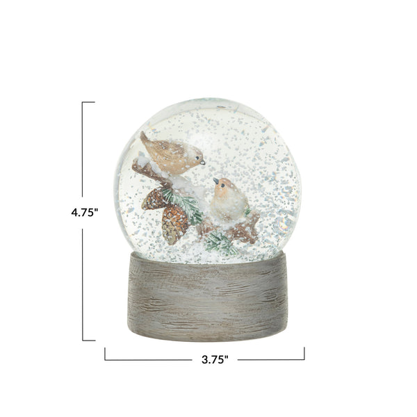 Winter Birds on Pine Branch Glass Snow Globe, 4.75in.H