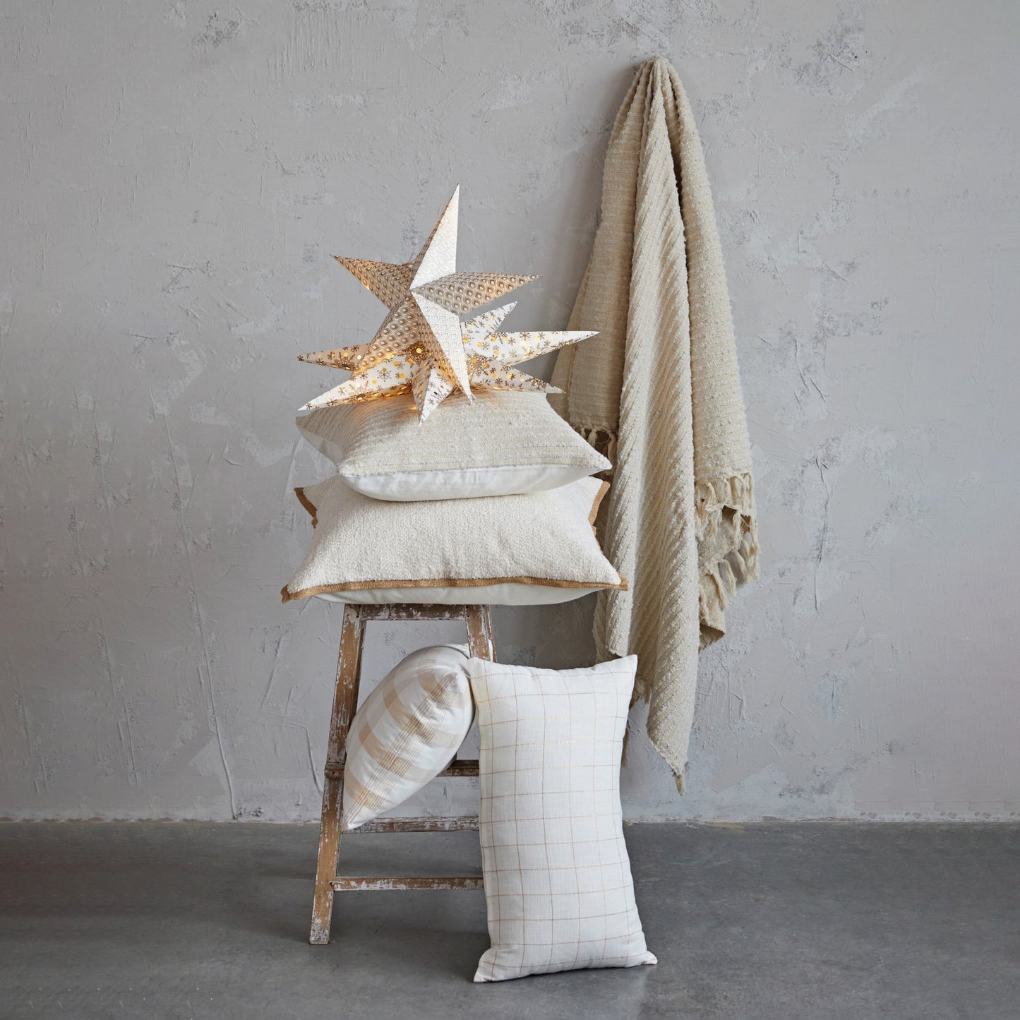 Square Striped Pillow with Gold Thread Shimmer, 20 in.