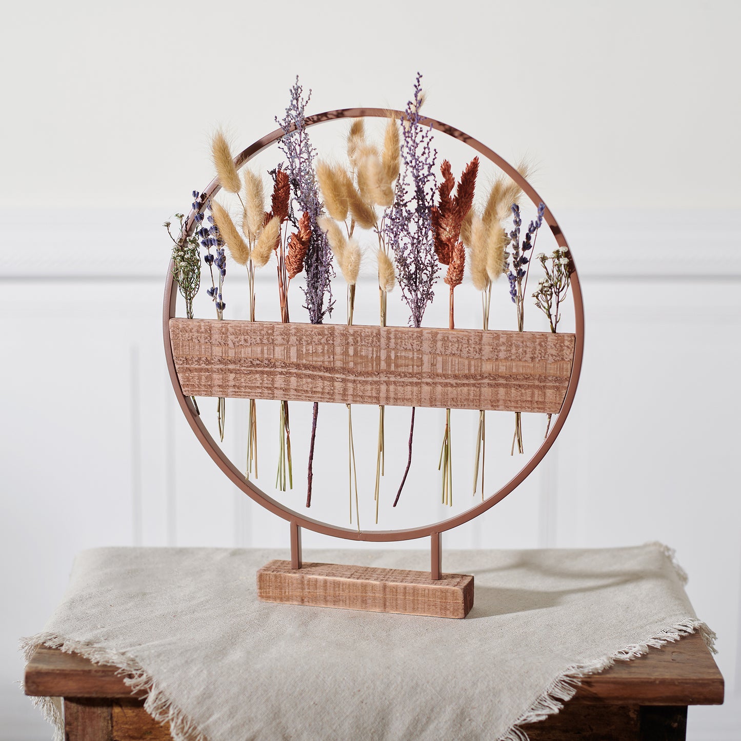 Metal Ring with Wood Wildflower Stem Display on Stand, 13.75in.H