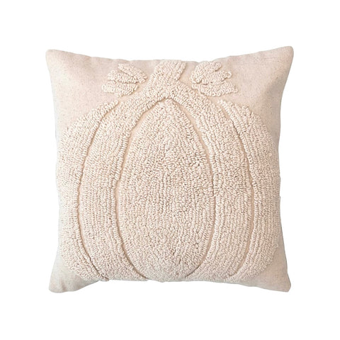 Cream Cotton Tufted Pumpkin Design Fall Pillow, 18in.Square