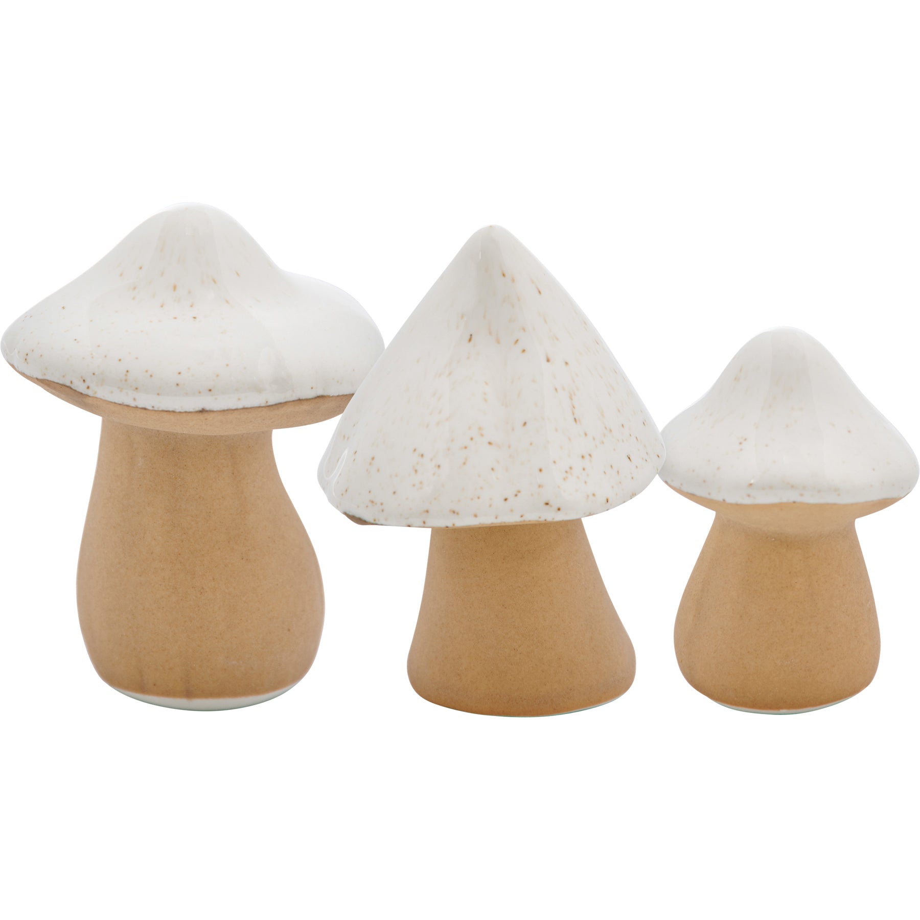 White and Tan Ceramic Mushrooms, Set of 3