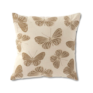 Cream Pillow with Tan Butterfly Embellishment, 20 Inch Square