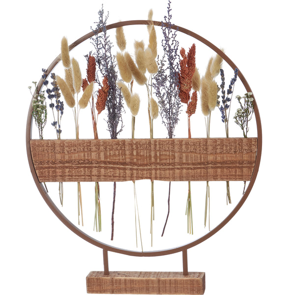 Metal Ring with Wood Wildflower Stem Display on Stand, 13.75in.H