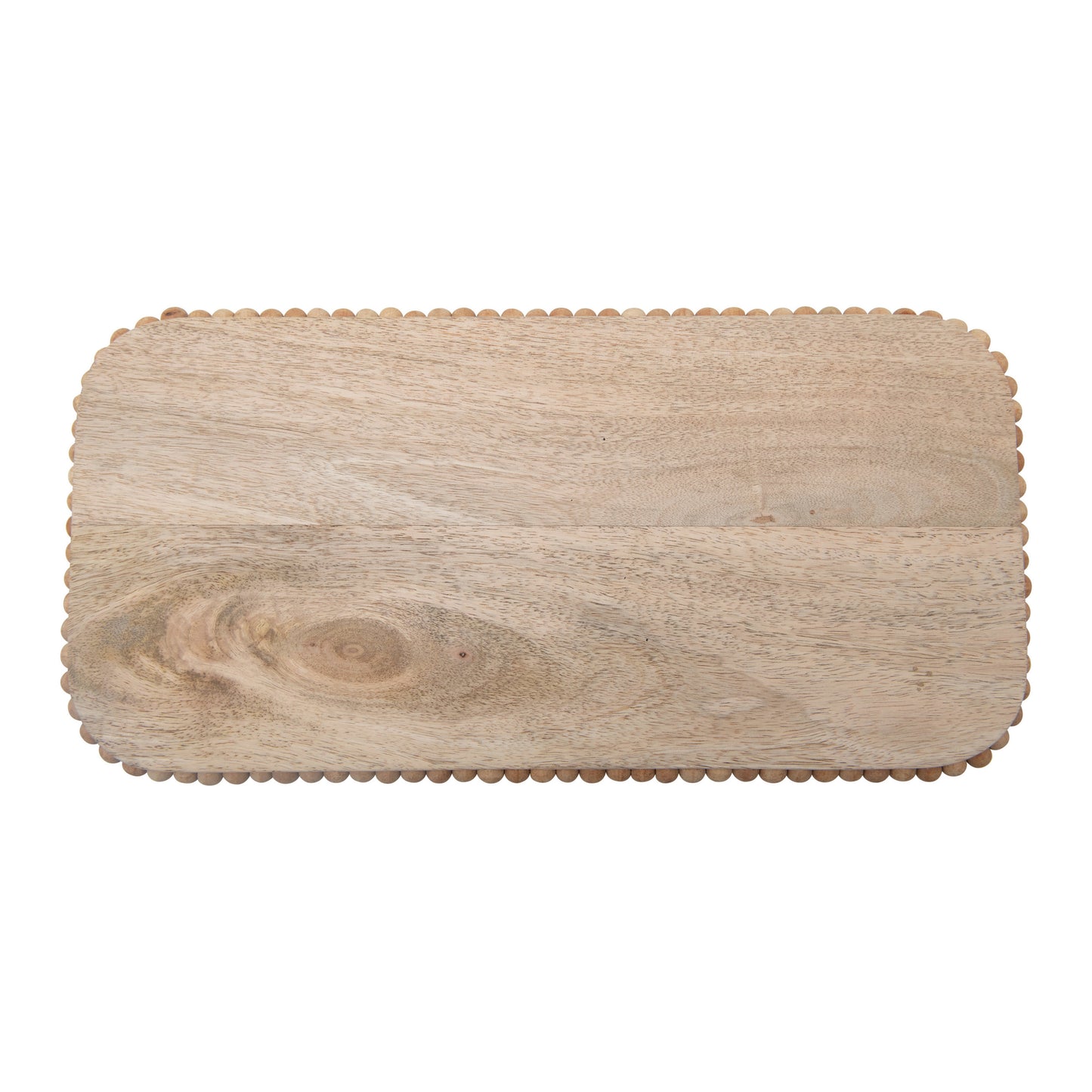 Mango Wood Pedestal Tray with Decorative Wood Bead Trim. 16 in. L