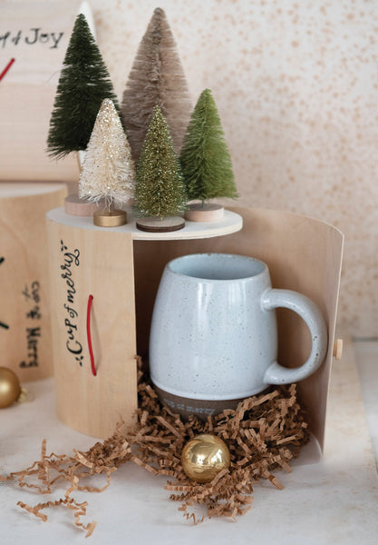 Glazed Stoneware Christmas Mug with Sentiment in Wood Gift Box. 18 oz.