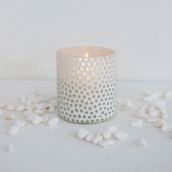 3 inch Frosted White embossed Dots Glass Tealight Candle Holder