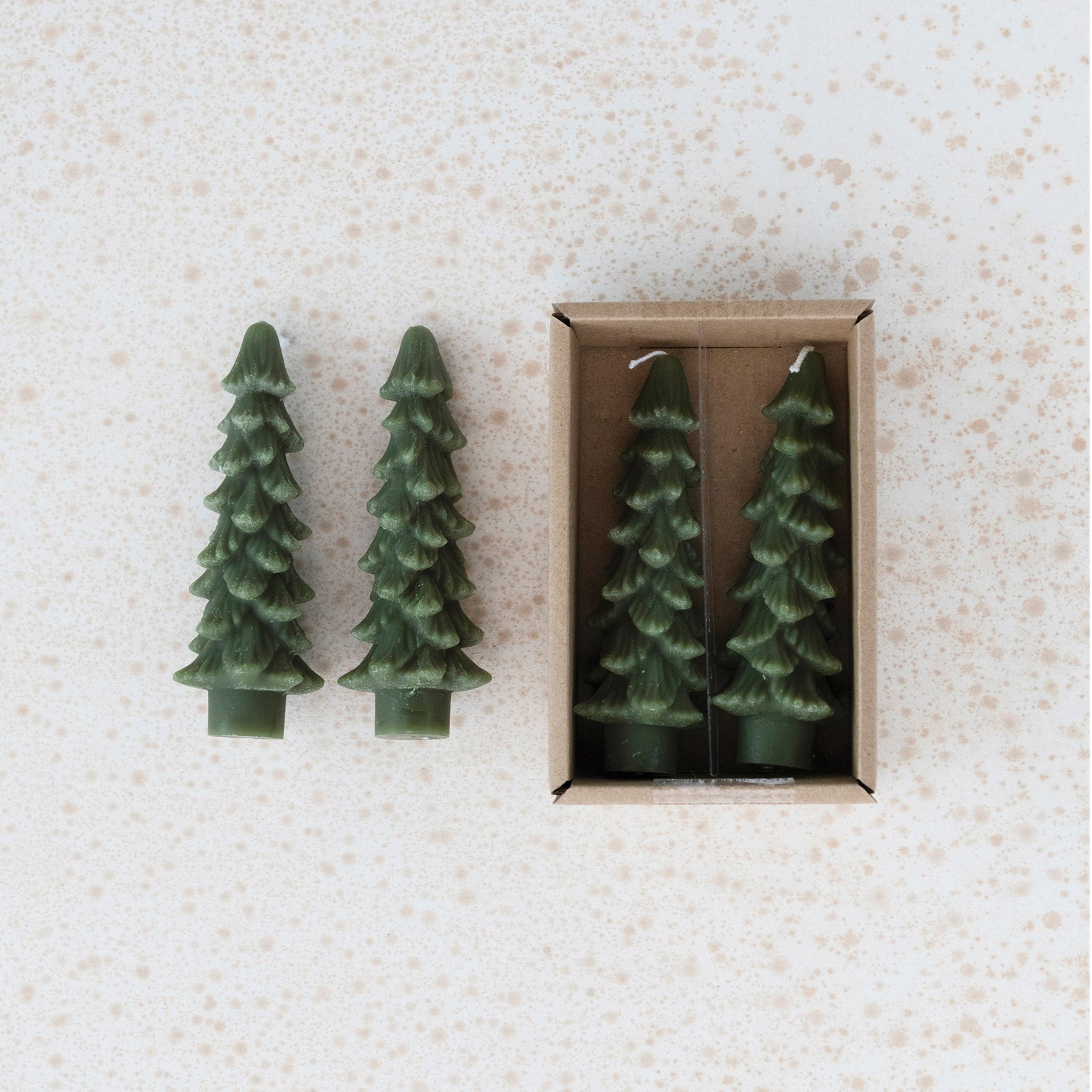 Small Christmas tree taper candle set 4.75"H