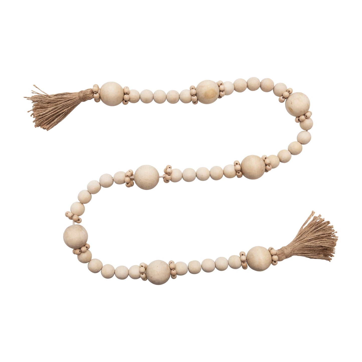 48"L Wood Bead Garland w/ Jute Tassels, Natural