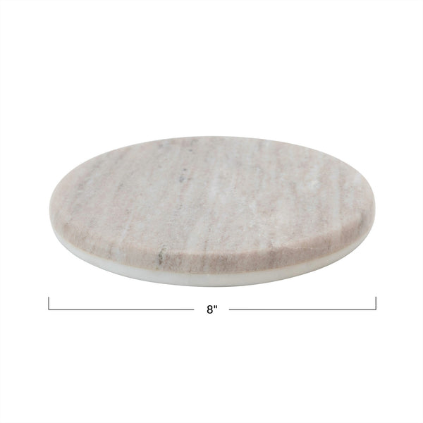 Small Round Beige & White Marble Reversible Cheese Board, 8 in. Dia.
