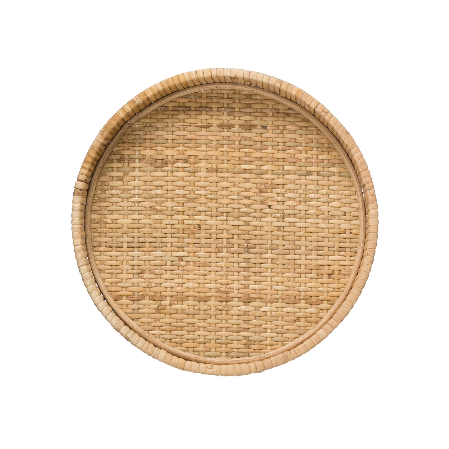 Large Rattan Pedestal Tray with Black Hairpin Legs, 11 3/4"W