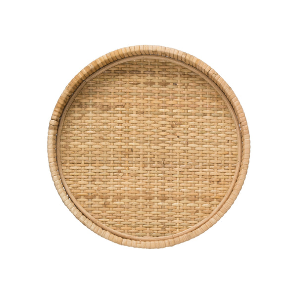 Small Rattan Pedestal Tray with Black Hairpin Legs, 9 3/4" W