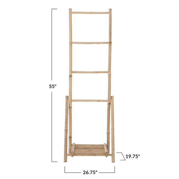 Bamboo Folding Ladder w/ Bottom Shelf, 55 in. H