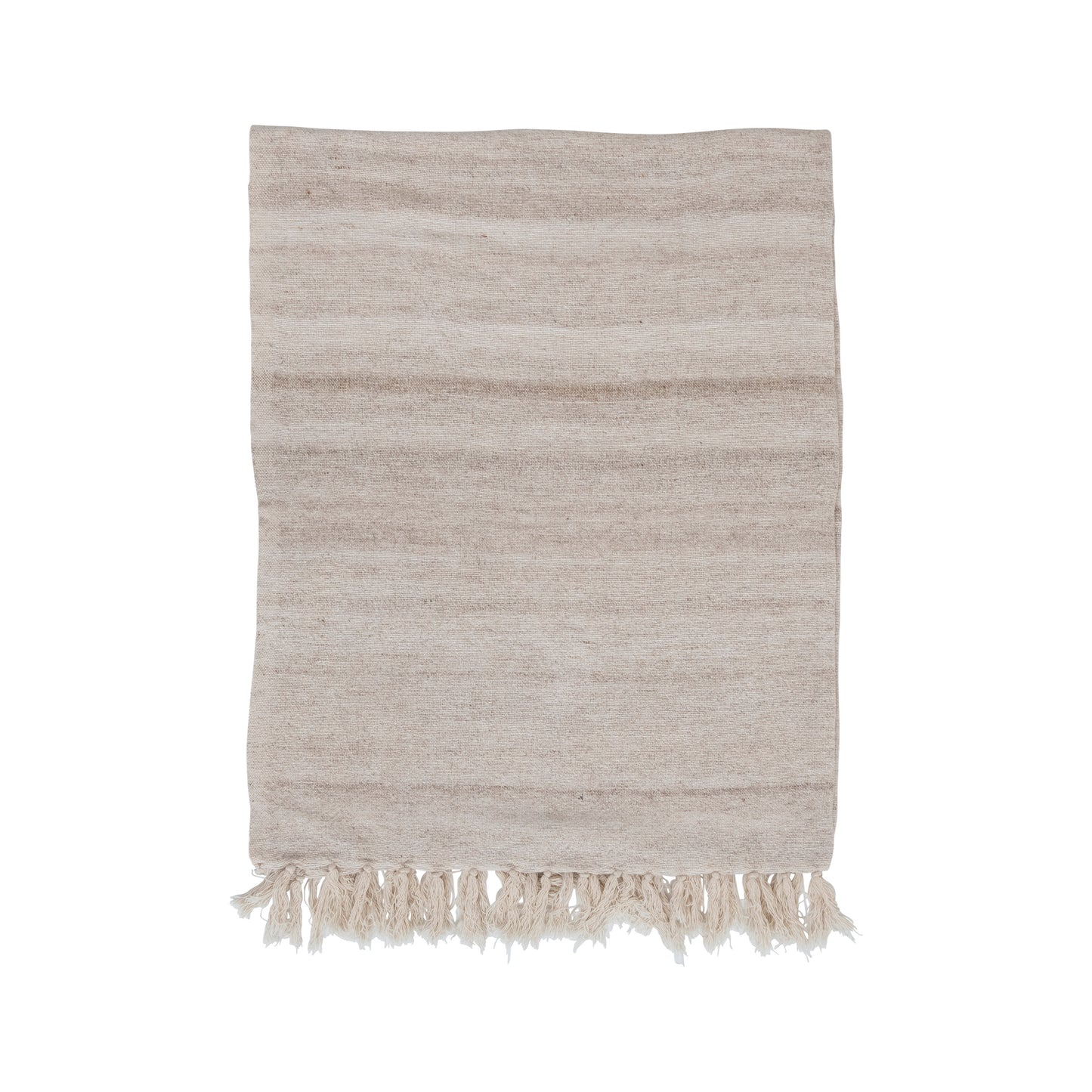 Beige and Tan Melange Wool and Cotton Slub Fringed Throw