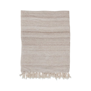 Beige and Tan Melange Wool and Cotton Slub Fringed Throw