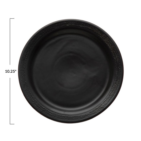 Black Stoneware Plate with Textured Rim, 10 1/4" Dia.