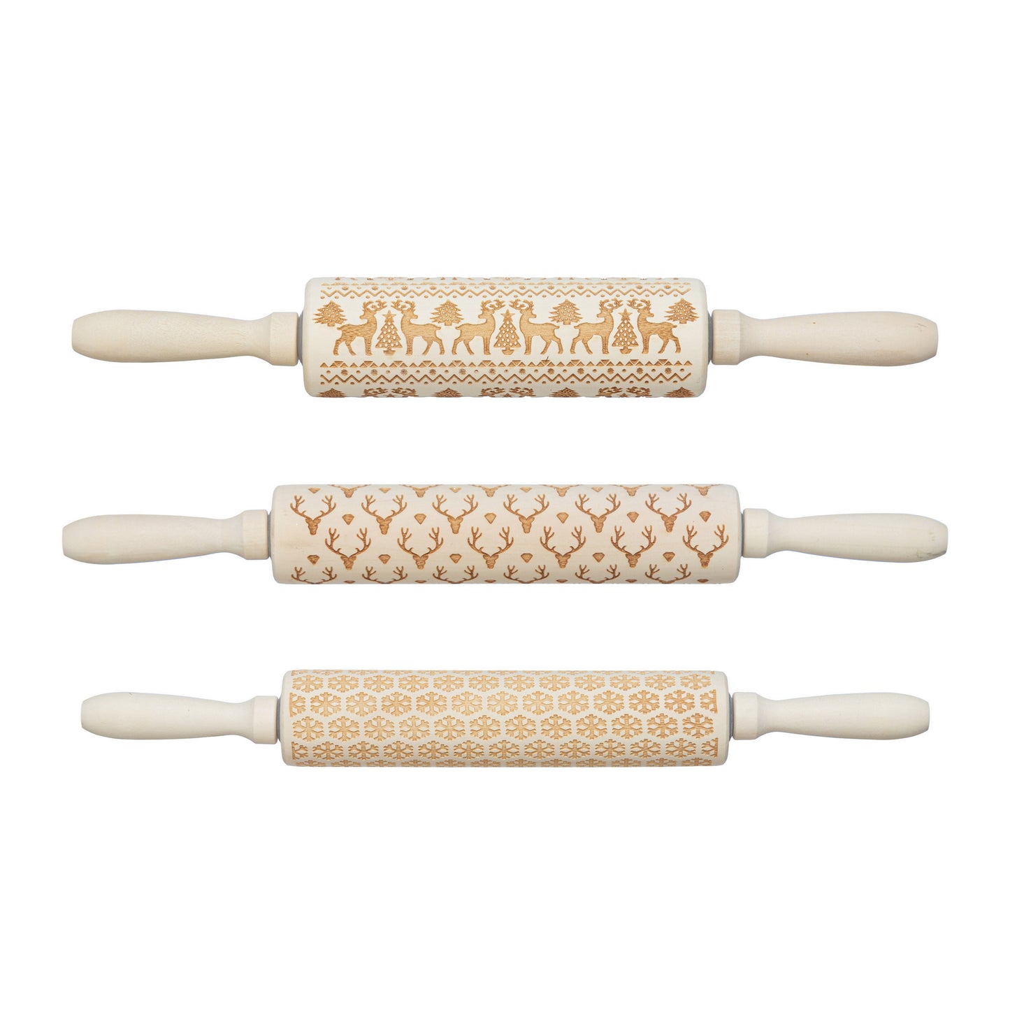Carved Pattern Christmas Rolling Pin,  Reindeer, Deer or Snowflake