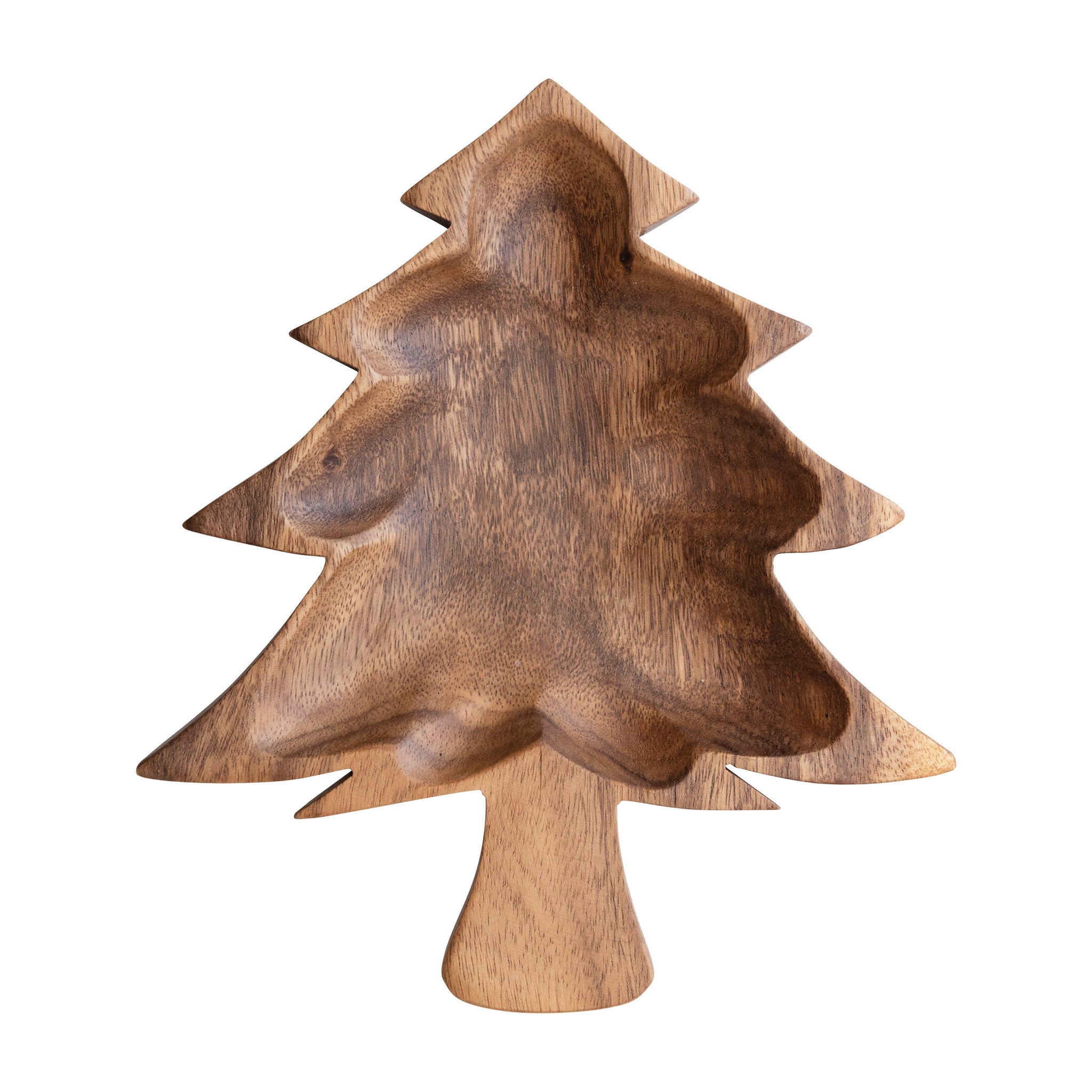 Carved Natural Acacia Wood Christmas Tree Shaped Bowl Tray. 9.75 in, L