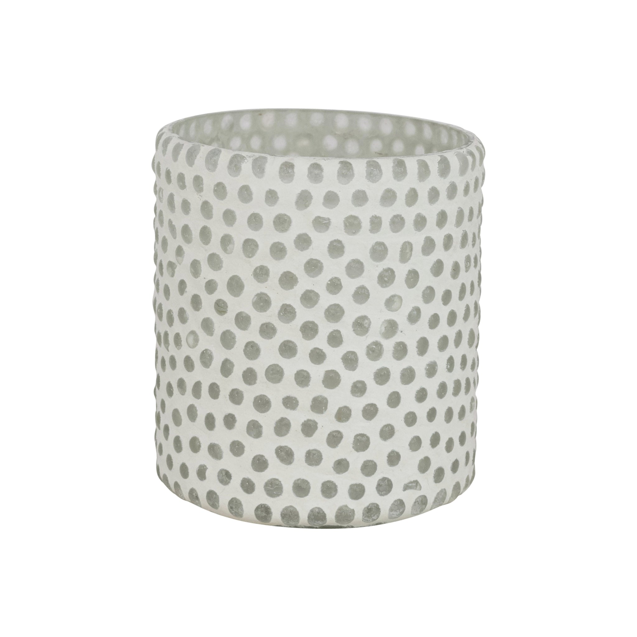 Frosted White embossed Dots Glass Tealight Candle Holder_3in.H