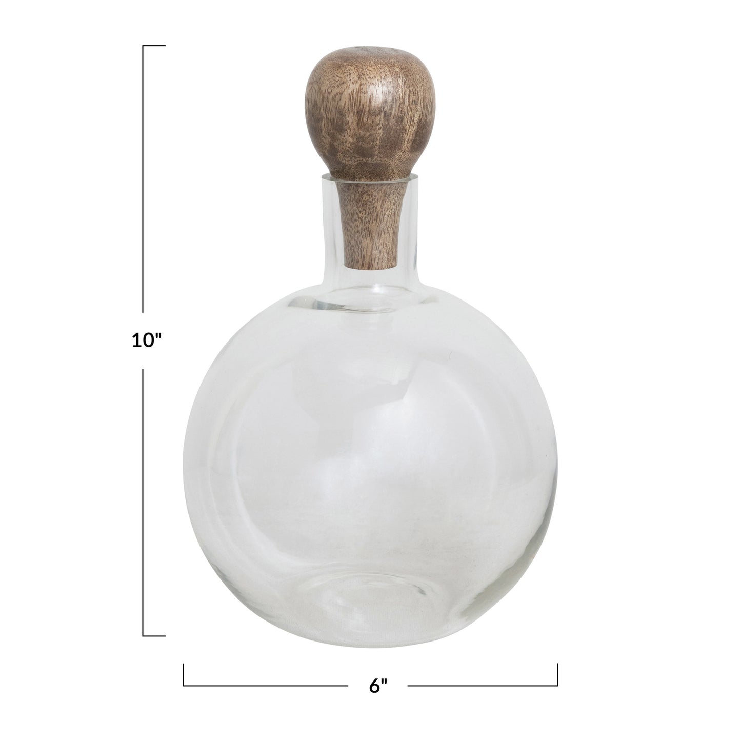 Round Glass Decanter with Wood Stopper, 48 oz