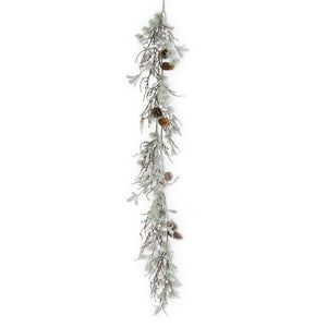 Glittered Twiggy Light Pine & Mistletoe Garland, 72 in. L