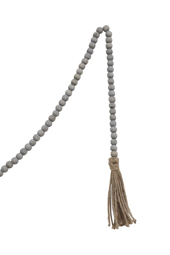Gray Washed Wood Bead & Jute Tassel Garland, 72"L