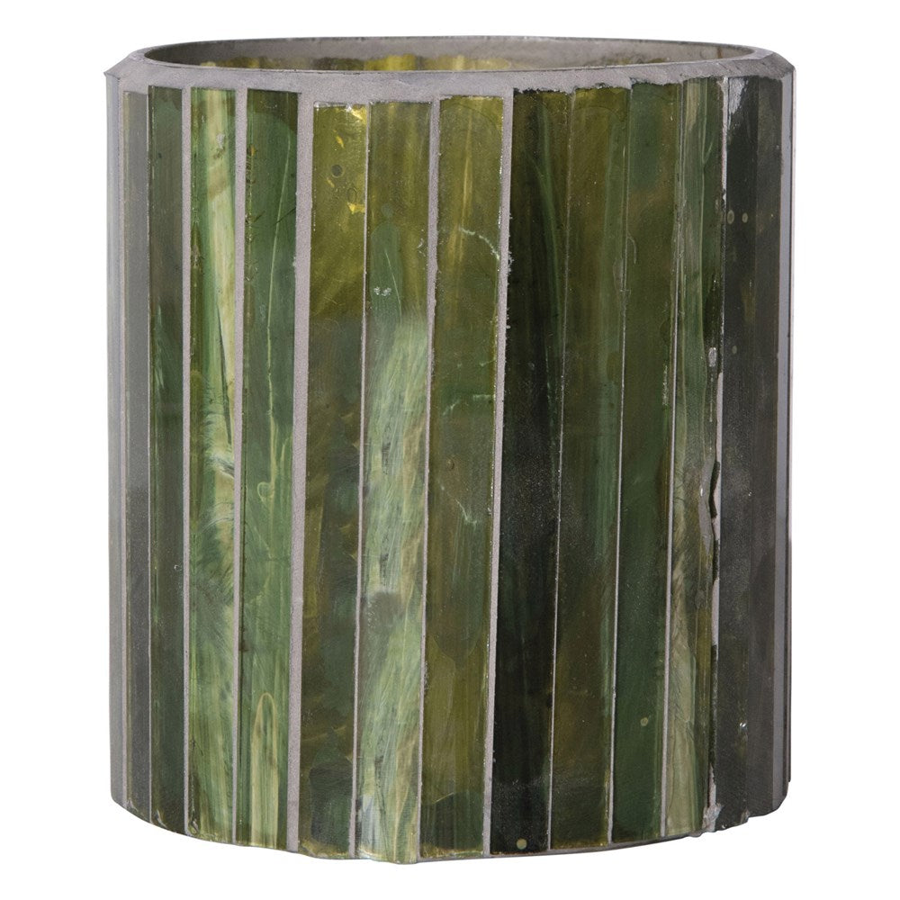 Green Stained Mosaic Glass Tealight Votive Candleholder, 3 1/2"H