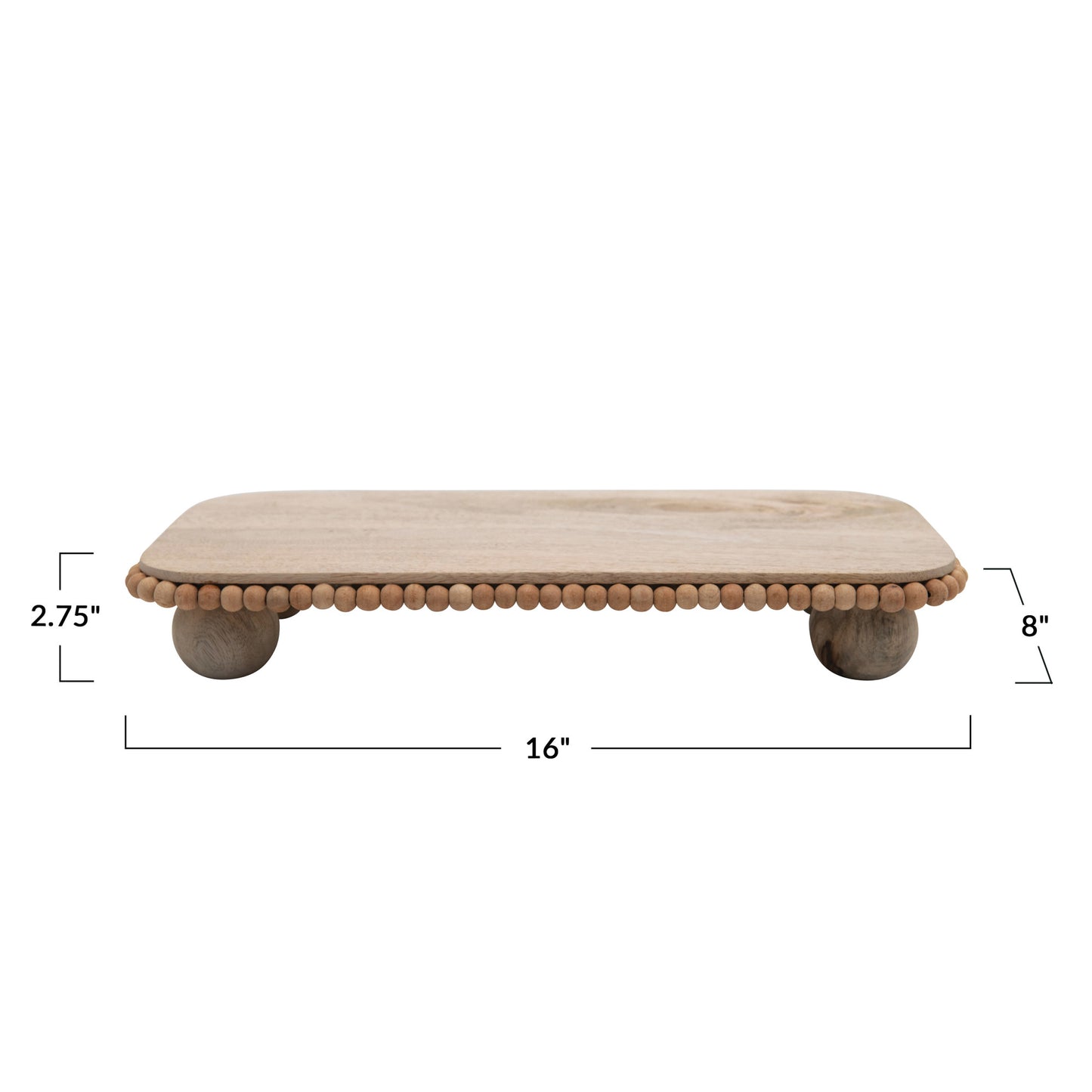 Mango Wood Pedestal Tray with Decorative Wood Bead Trim. 16 in. L
