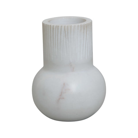 Modern Marble Vase with Carved Line Pattern, 5.75 in.H