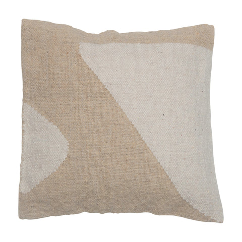 Neutral Patterned Handwoven Cotton Kilim Pillow in Cream and Beige organic shape contrasting pattern. 20in Square