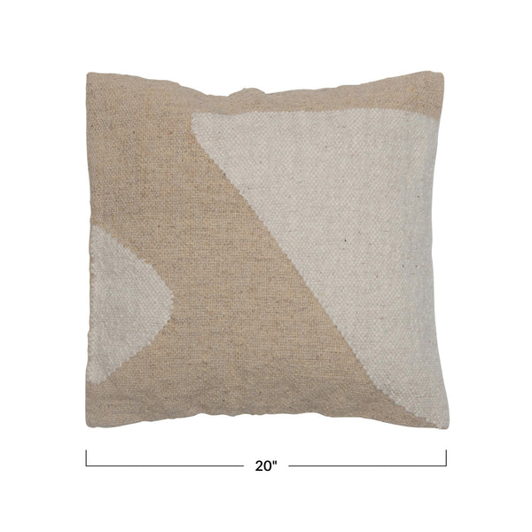 Cream & Beige Woven Cotton & Wool Kilim Pillow, 20 in. Square