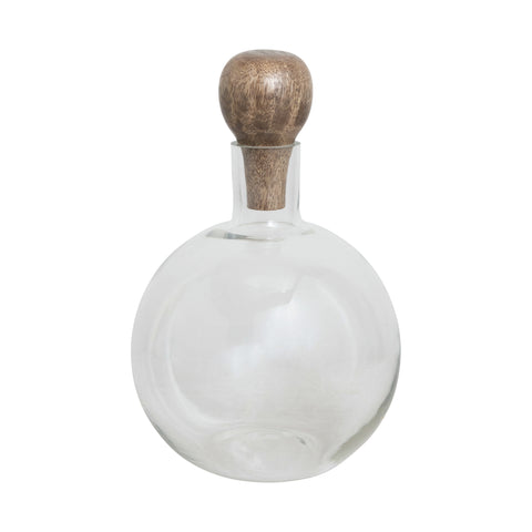 Round Glass Decanter with Wood Stopper, 48 oz