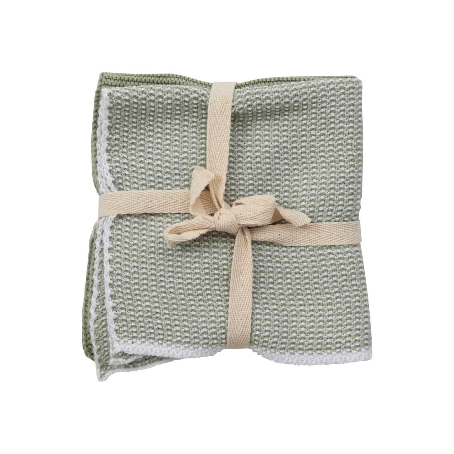 Sage Green Cotton Knit Dish Cloths, Set of 2