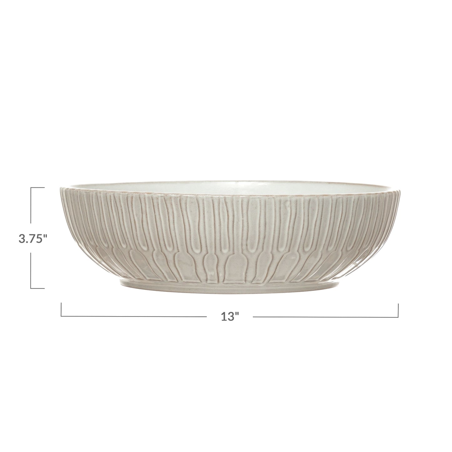 Large Cream Stoneware Salad Serving Bowl with Debossed Pattern Reactive Glaze