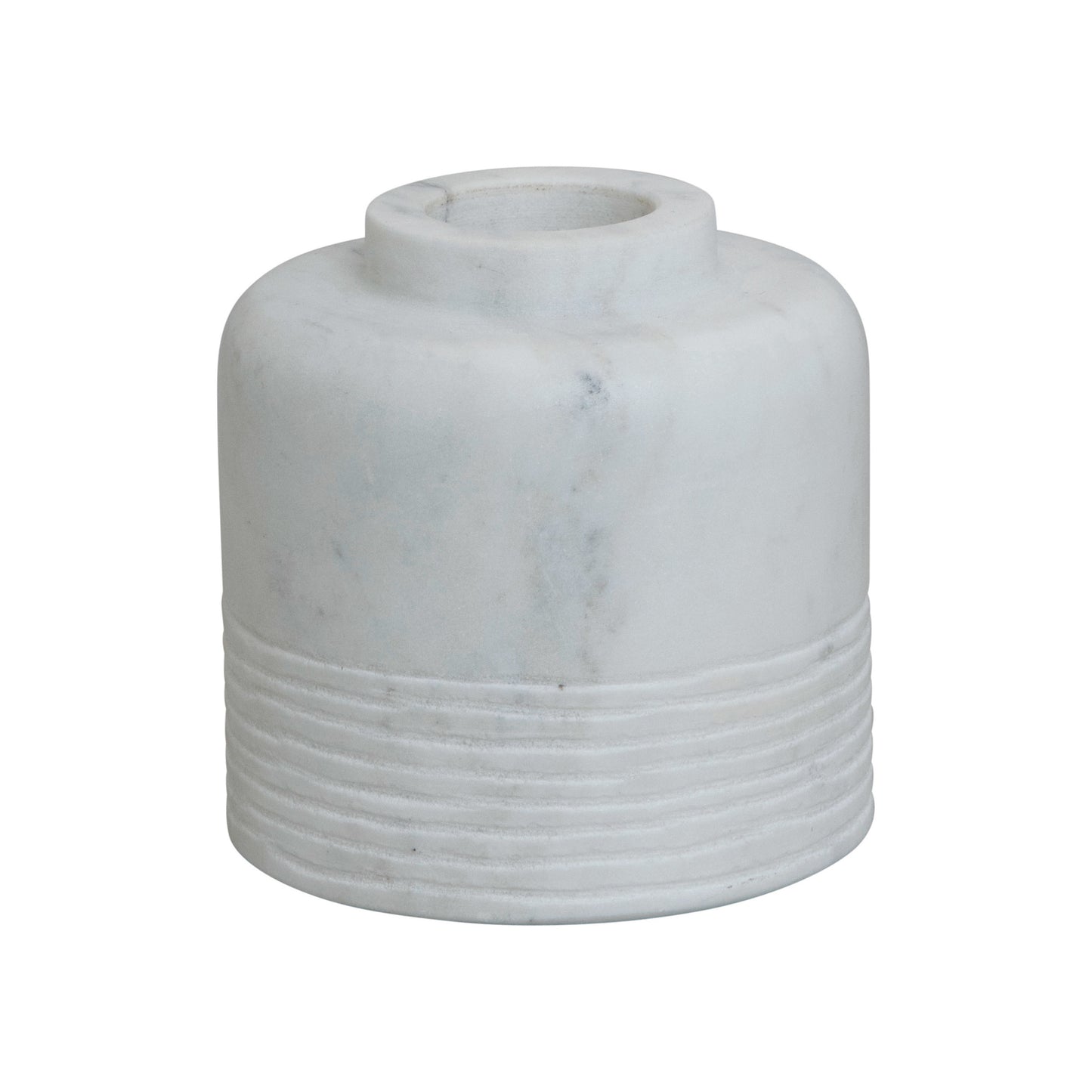 Short Modern Marble Vase with Carved Line Pattern, 3.5 in. H