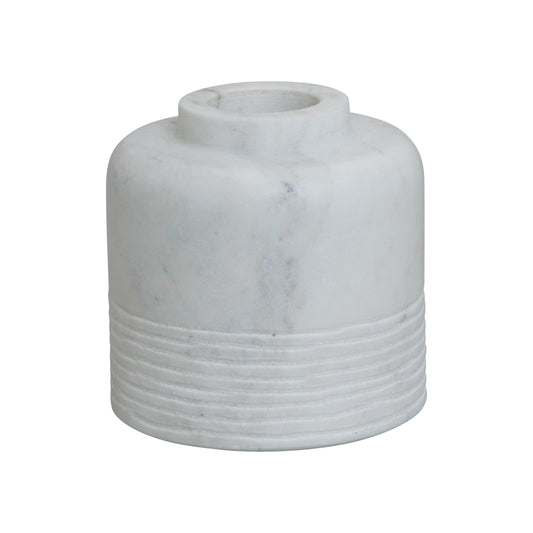 Short Modern Marble Vase with Carved Line Pattern, 3.5 in. H