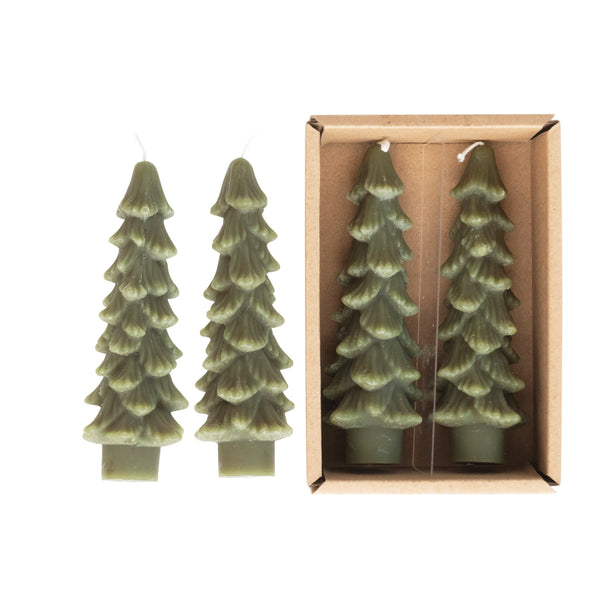 Small Christmas tree shaped candle set of 2 in box 4.75 in.H