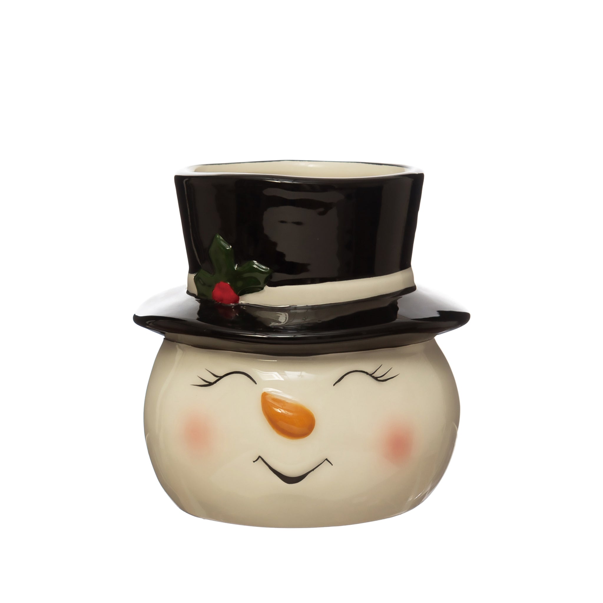 Smiling Happy Snowman Stoneware Container, 5.5 in.H