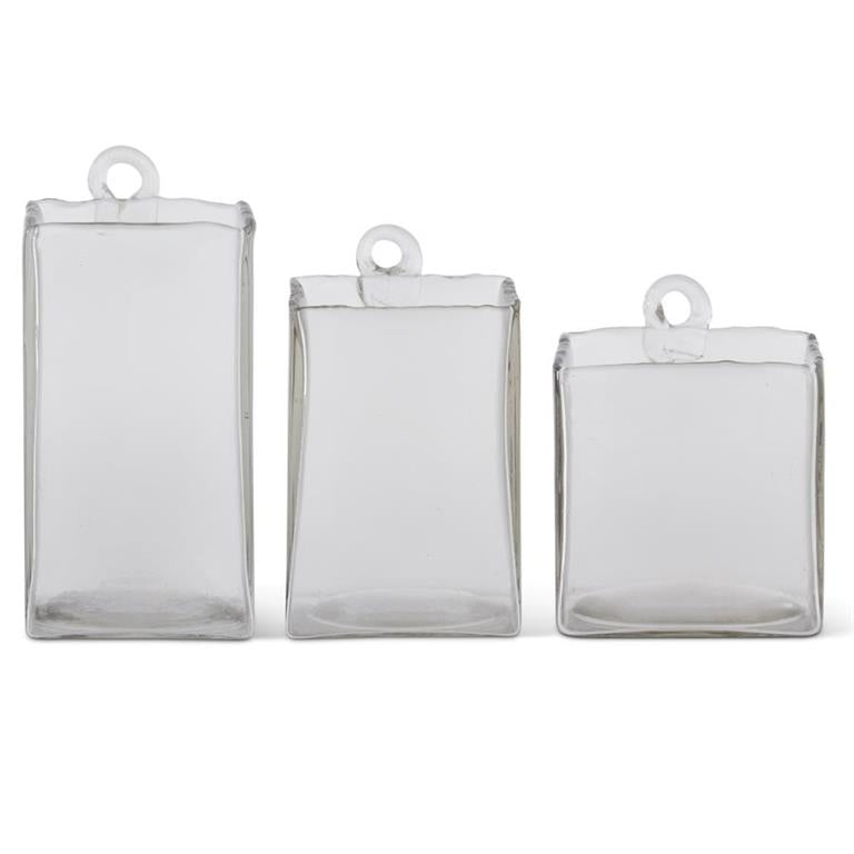 Hand-blown Square Clear Glass Hanging Vases