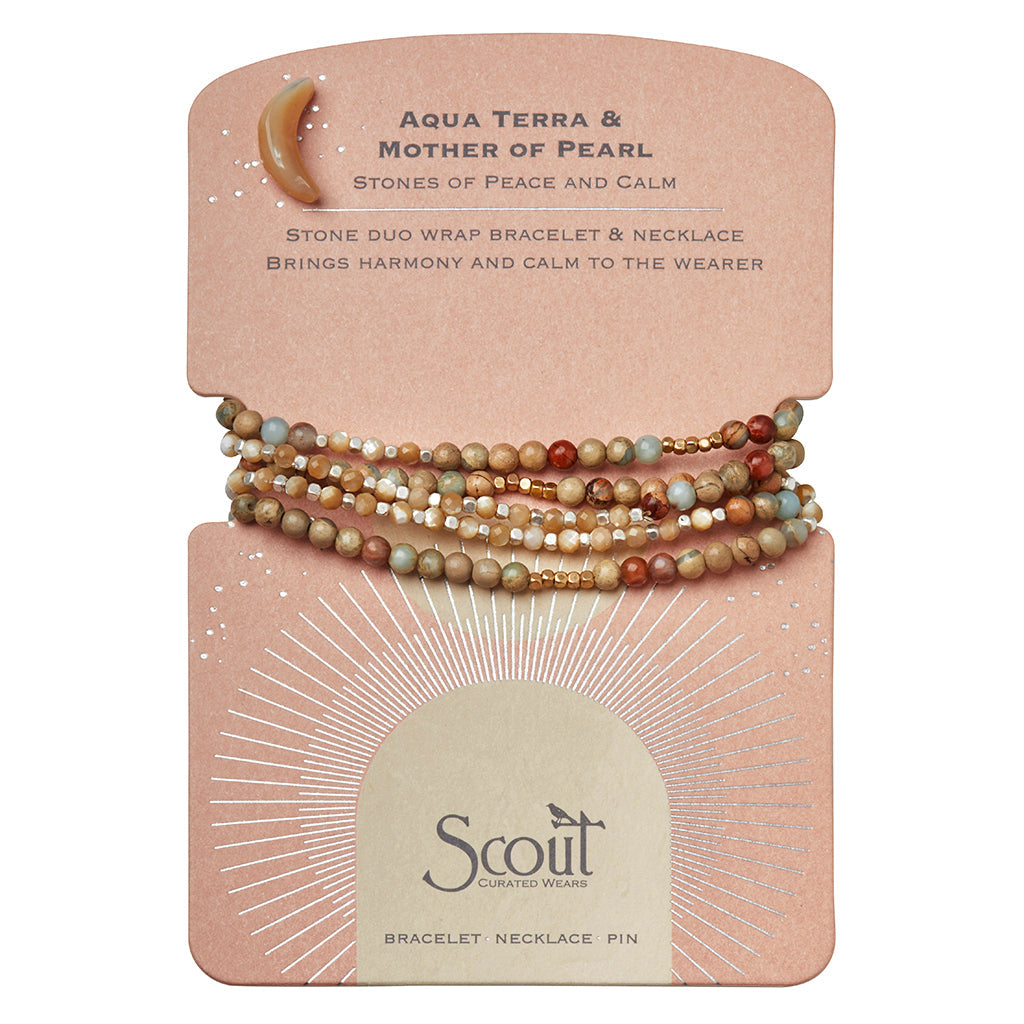 Stone Duo Wrap Bracelet/Necklace +Pin- Aqua Terra