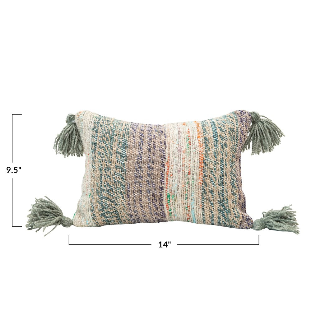 Multi Color Cotton Woven Lumbar Pillow w/ Tassels,